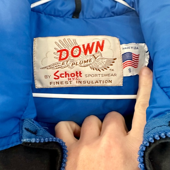 VINTAGE Schott NYC 1970s Sportswear Down Et Plume Puffer Vest - Picture 2 of 8